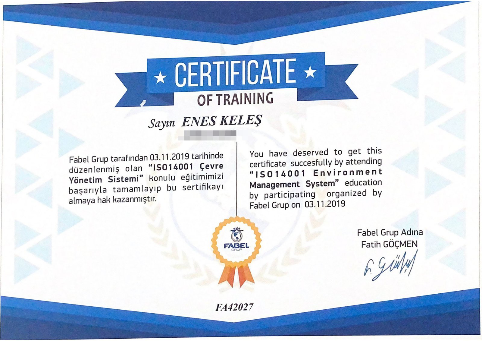 ISO14001Çevre yönetim sistemi